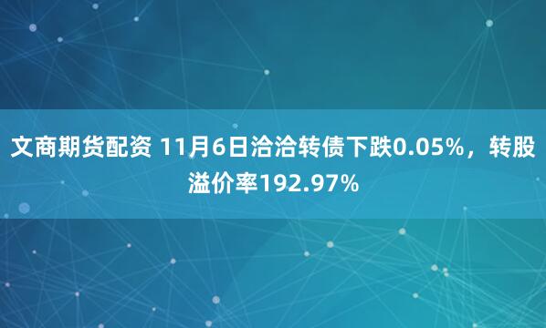 文商期货配资 11月6日洽洽转债下跌0.05%，转股溢价率192.97%