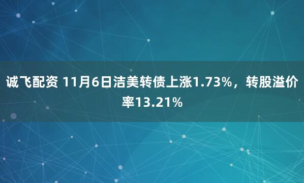 诚飞配资 11月6日洁美转债上涨1.73%，转股溢价率13.21%